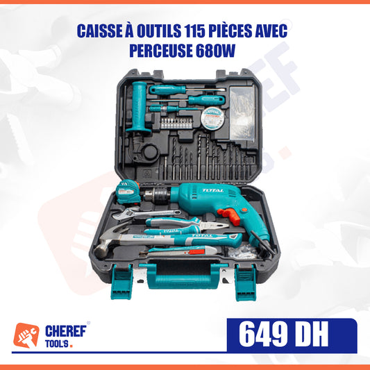 Caisse à outils 115 pièces Avec Perceuse 680W