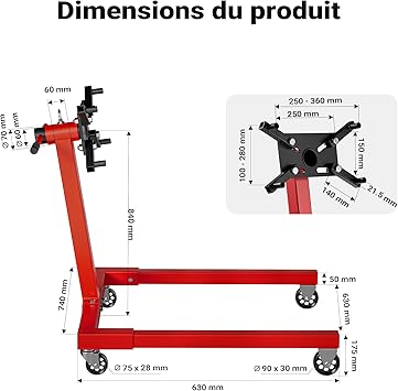 Support moteur rotatif à 4 roues 570kg